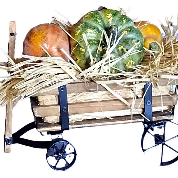 VINTAGE Wood & Metal LARGE WAGON True HAY PUMPKINS & GOURD Fall - Picture 4 of 10